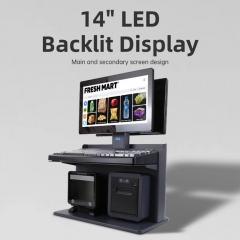 PS-35D All-in-One POS System 14 Inch Dual Screen Cash Register with Built-in 58mm Thermal Printer Windows Linux Compatible