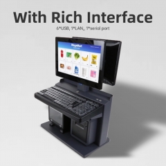 PS-35D All-in-One POS System 14 Inch Dual Screen Cash Register with Built-in 58mm Thermal Printer Windows Linux Compatible